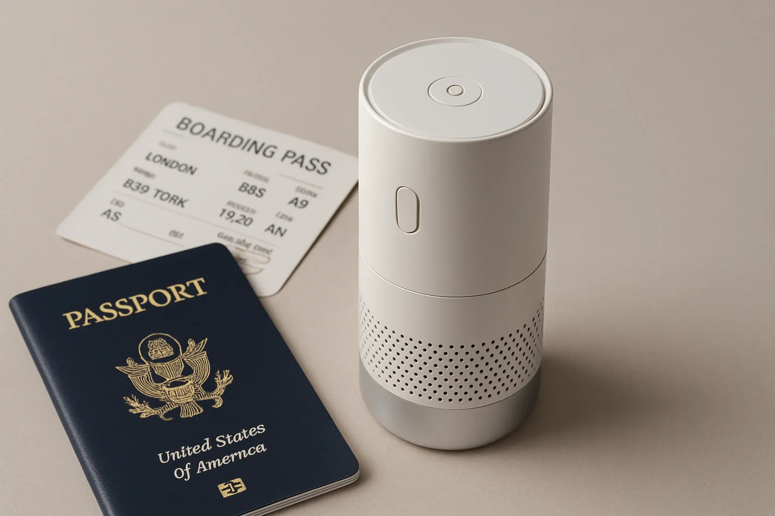 Compact TravelPure Mini Next To Passport For Size Reference
